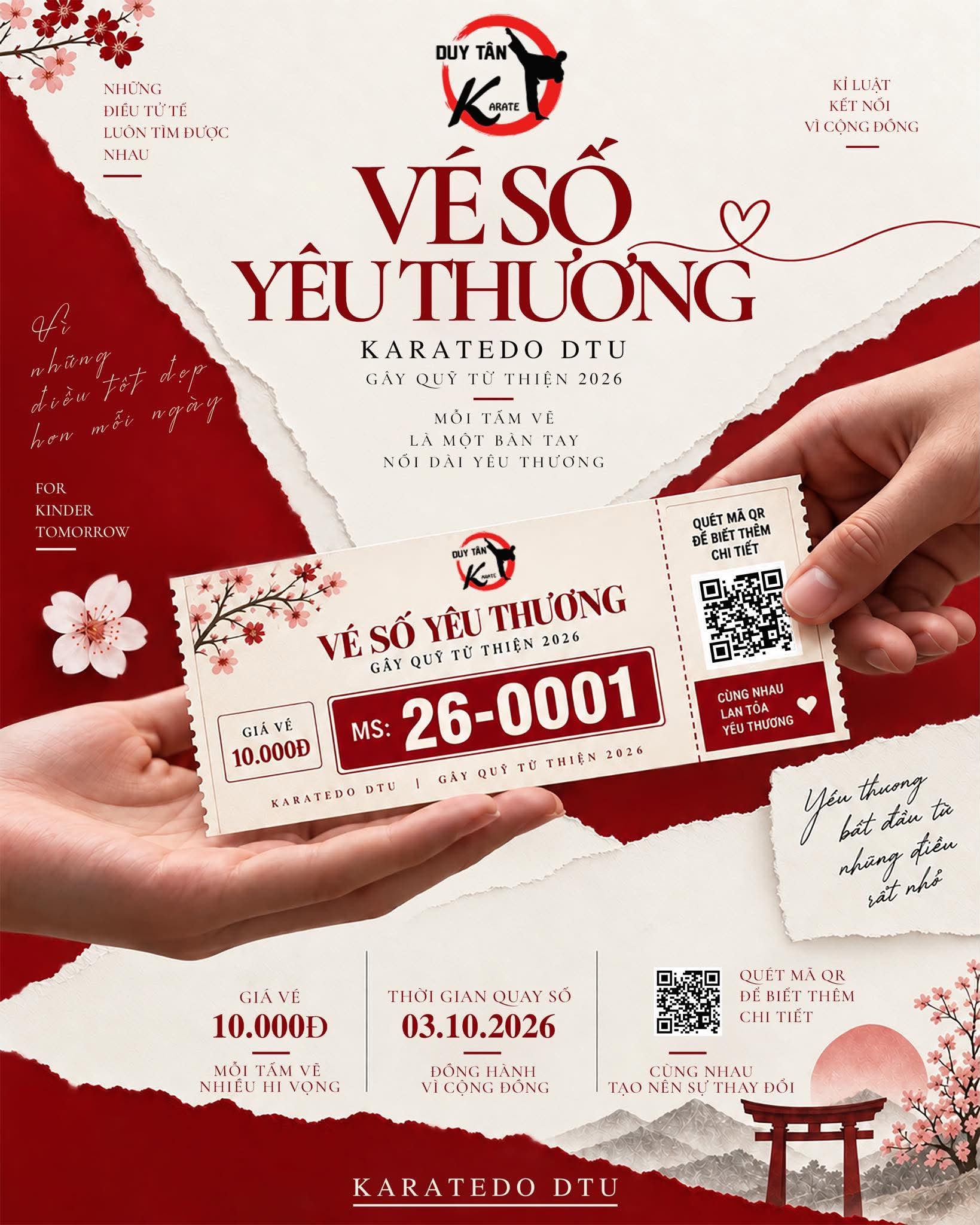 Poster Vé số yêu thương — Karatedo DTU gây quỹ từ thiện 2026